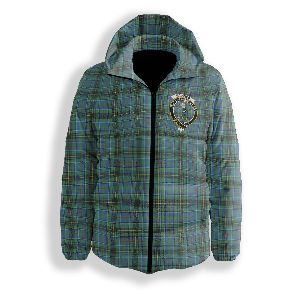 ScotsTee Shop Scottish McInnes Ancient Crest Tartan Down Jacket Winter White Duck Down Plaid