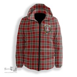 ScotsTee Shop Scottish MacLean of Duart Dress Red Crest Tartan Down Jacket Winter White Duck Down Plaid