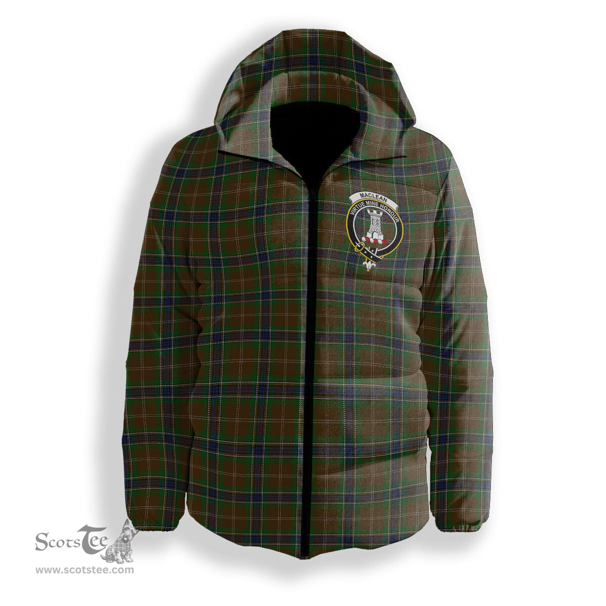 ScotsTee Shop Scottish MacLean of Kingairloch Crest Tartan Down Jacket Winter White Duck Down Plaid