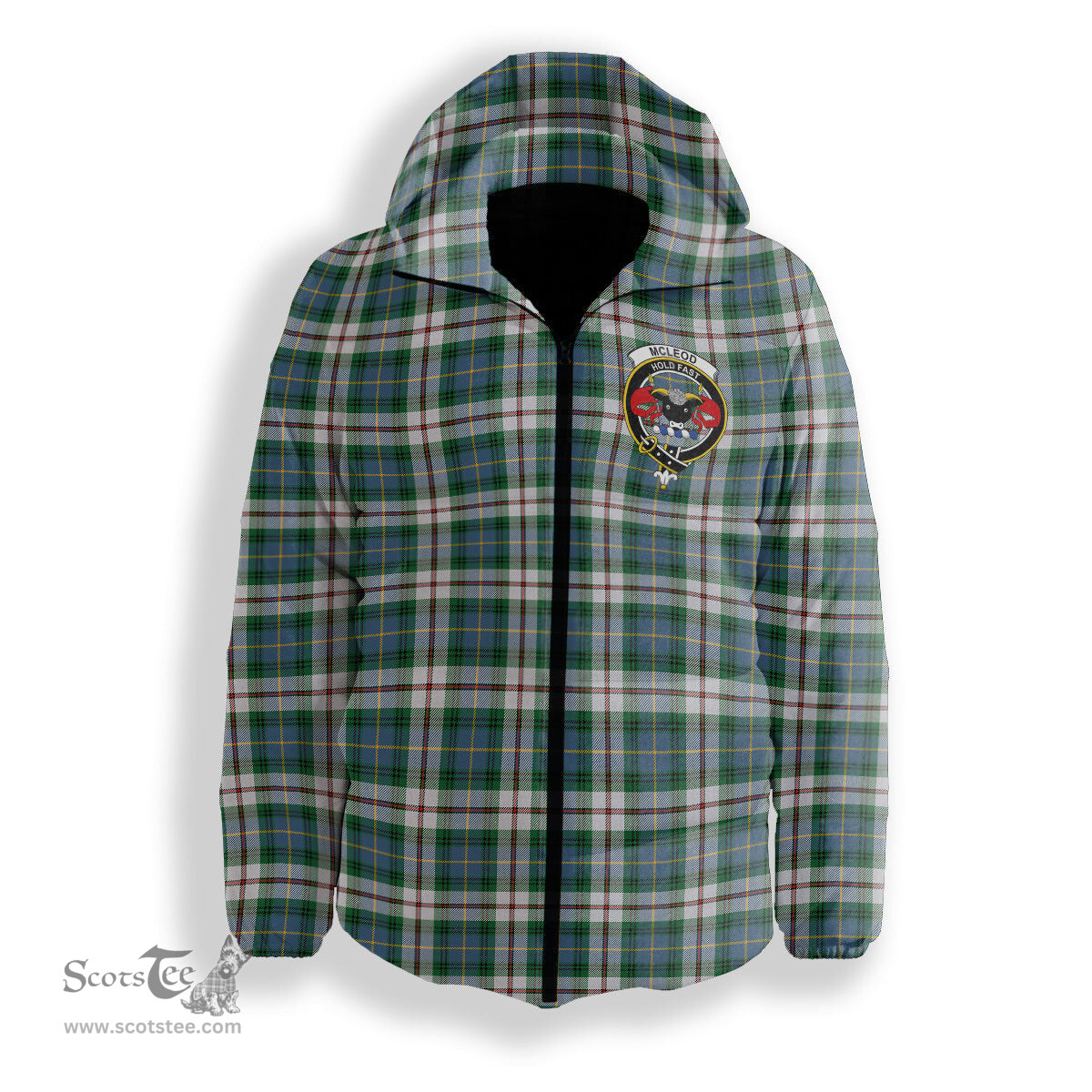 ScotsTee Shop Scottish McLeod Of Californian Ancient Crest Tartan Down Jacket Winter White Duck Down Plaid