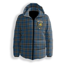 ScotsTee Shop Scottish Thompson Society Dress Blue Crest Tartan Down Jacket Winter White Duck Down Plaid