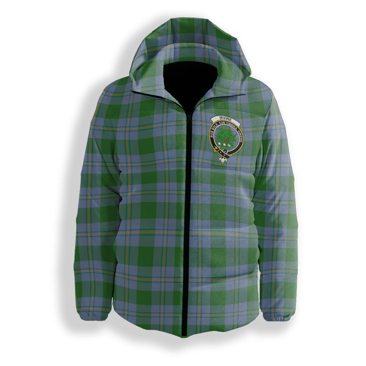 ScotsTee Shop Scottish Irvine of Bonshaw Ancient Crest Tartan Down Jacket Winter White Duck Down Plaid