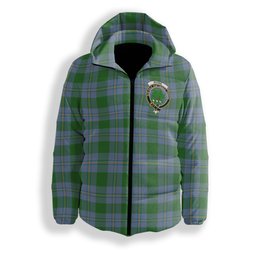 ScotsTee Shop Scottish Irvine of Bonshaw Ancient Crest Tartan Down Jacket Winter White Duck Down Plaid