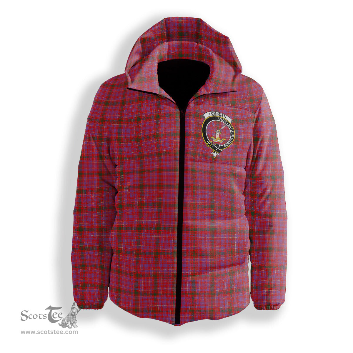 ScotsTee Shop Scottish Lumsden of Clova Modern Crest Tartan Down Jacket Winter White Duck Down Plaid