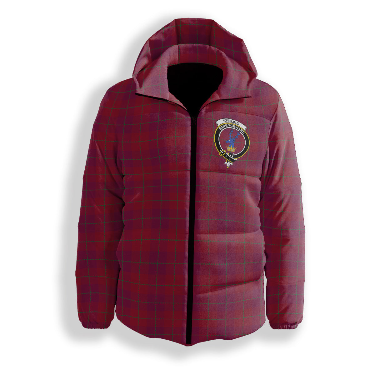 ScotsTee Shop Scottish Stirling of Keir Modern Crest Tartan Down Jacket Winter White Duck Down Plaid