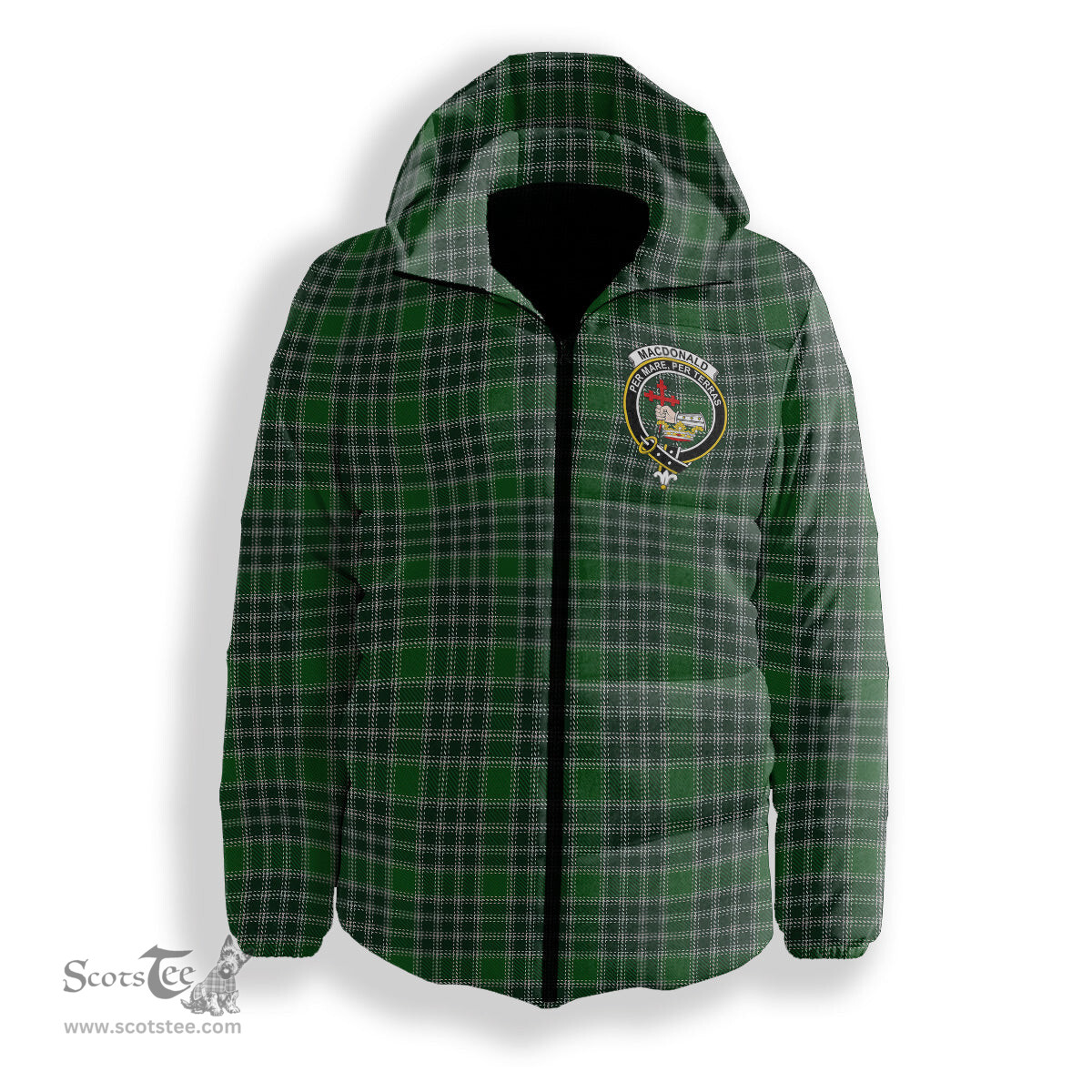 ScotsTee Shop Scottish MacDonald Lord of the Isles Hunting Crest Tartan Down Jacket Winter White Duck Down Plaid