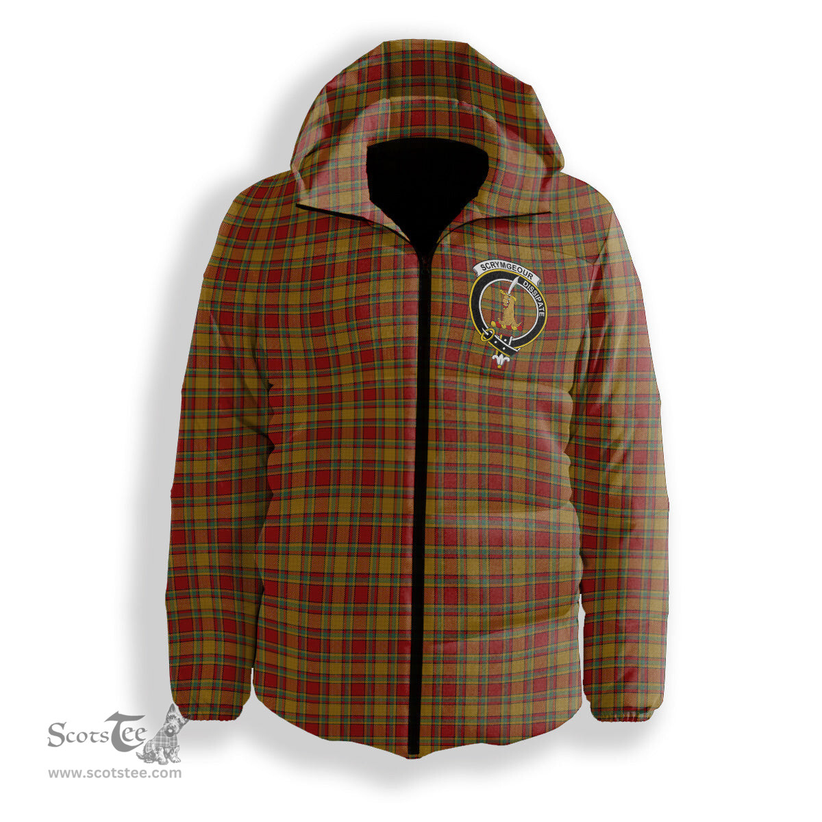ScotsTee Shop Scottish Scrimgeour of Glassary Crest Tartan Down Jacket Winter White Duck Down Plaid