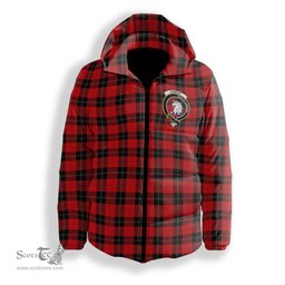 ScotsTee Shop Scottish Ramsay of Dalhousie (Ramsay Red) Modern Crest Tartan Down Jacket Winter White Duck Down Plaid