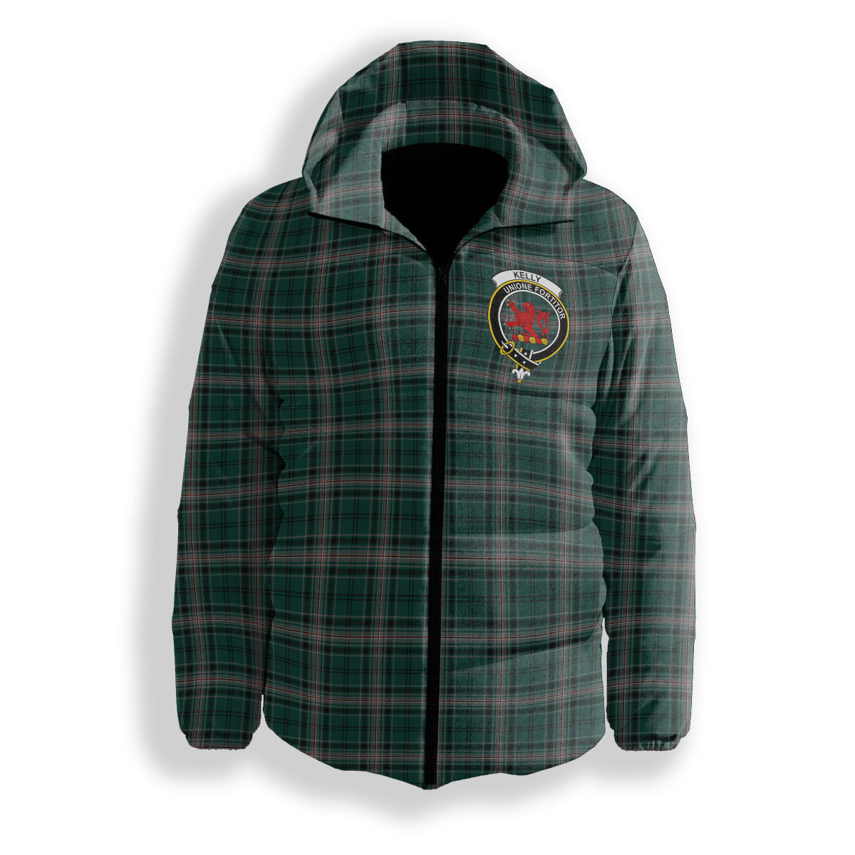 ScotsTee Shop Scottish Kelly of Sleat Hunting Crest Tartan Down Jacket Winter White Duck Down Plaid