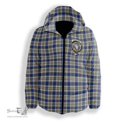 ScotsTee Shop Scottish Livingstone Dress Modern Crest Tartan Down Jacket Winter White Duck Down Plaid