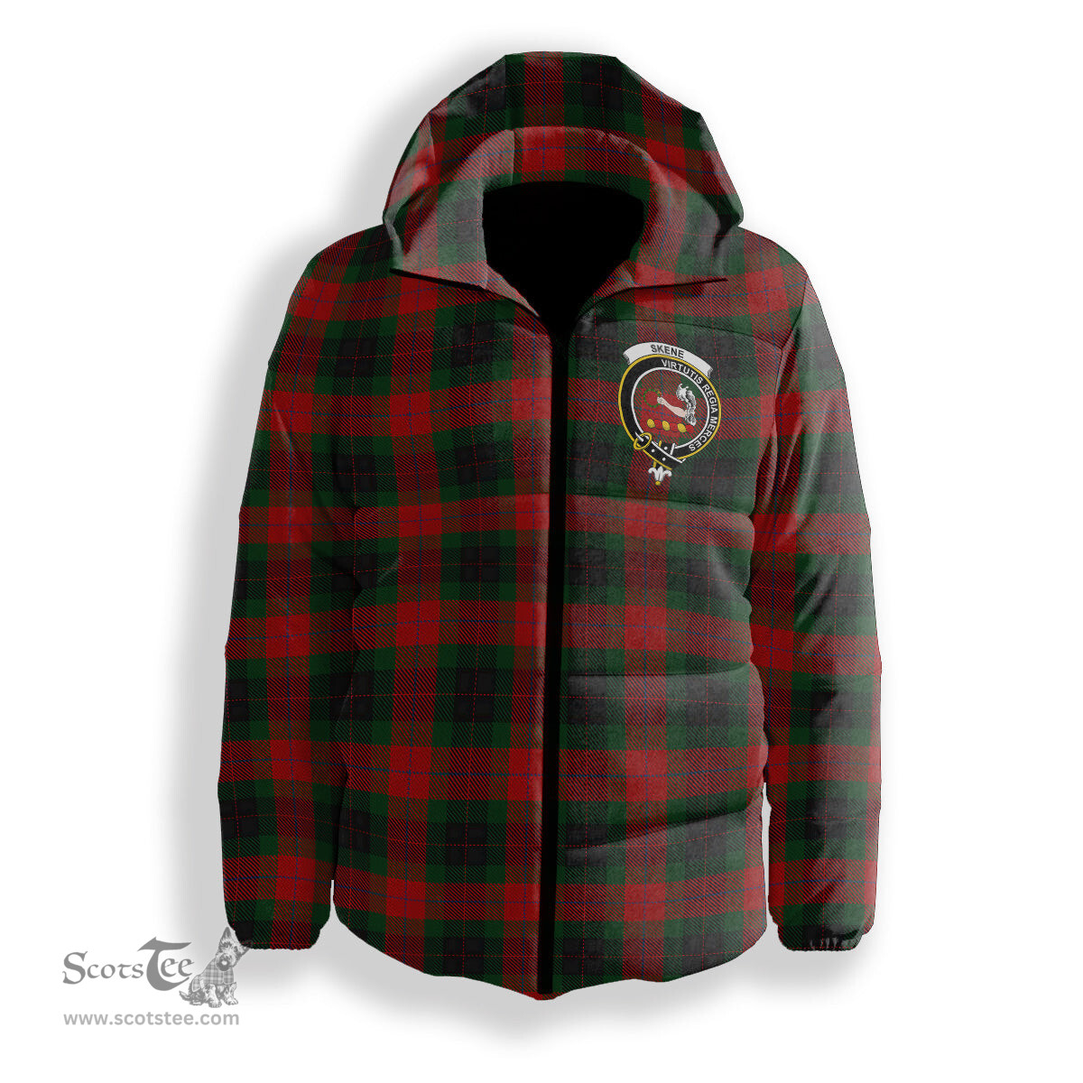 ScotsTee Shop Scottish Skene of Cromar Black Crest Tartan Down Jacket Winter White Duck Down Plaid
