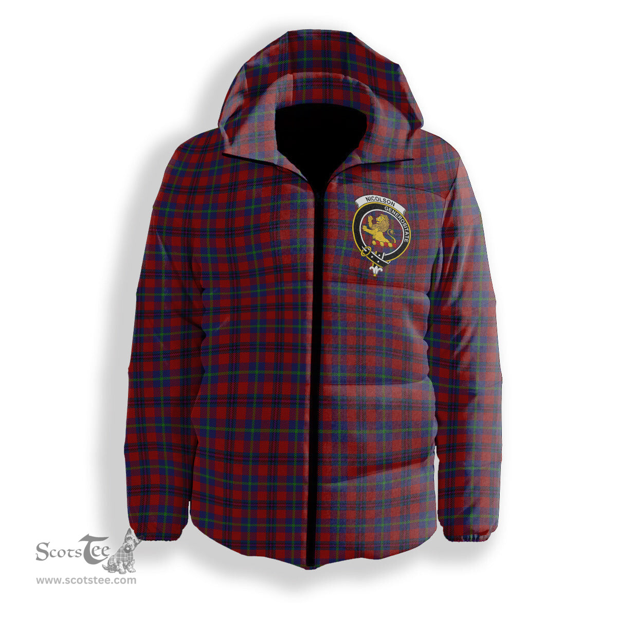ScotsTee Shop Scottish Nicolson of Tiree & Coll Crest Tartan Down Jacket Winter White Duck Down Plaid