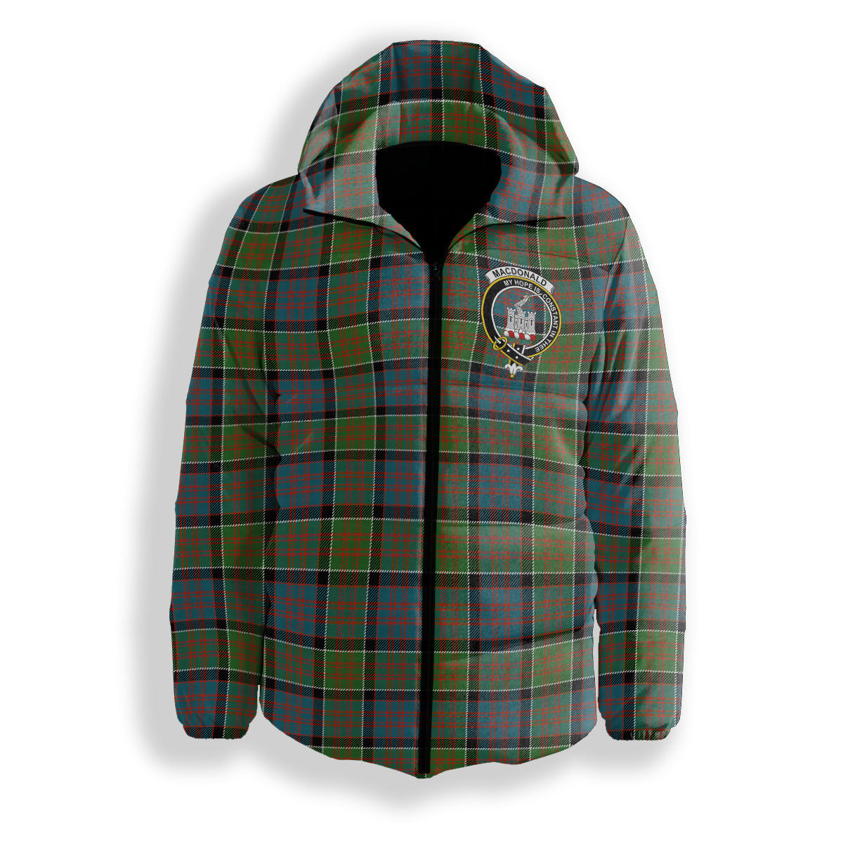 ScotsTee Shop Scottish MacDonald of Clan Ranald Ancient Crest Tartan Down Jacket Winter White Duck Down Plaid