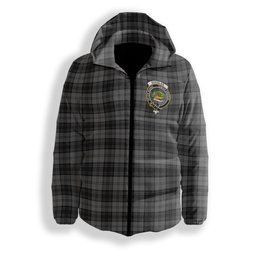 ScotsTee Shop Scottish Douglas Grey Vestiarium Scoticum Crest Tartan Down Jacket Winter White Duck Down Plaid