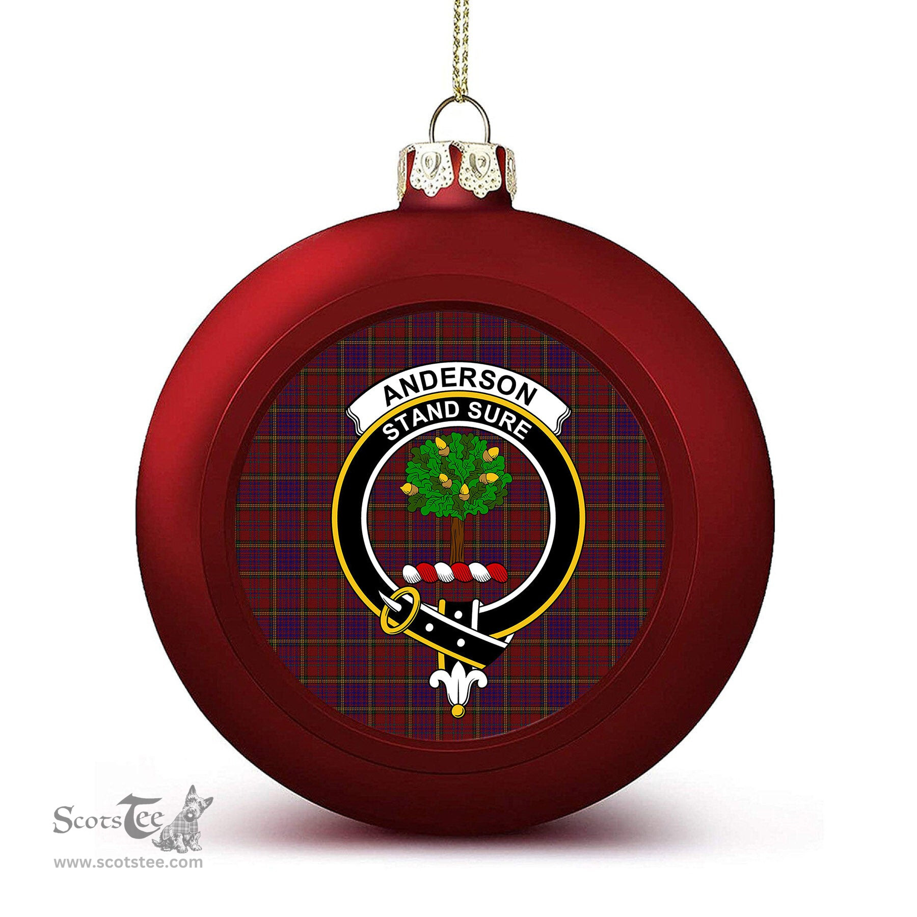 ScotsTee Shop Scottish Anderson of Kinnedear Red Crest Tartan Christmas Ball Ornament