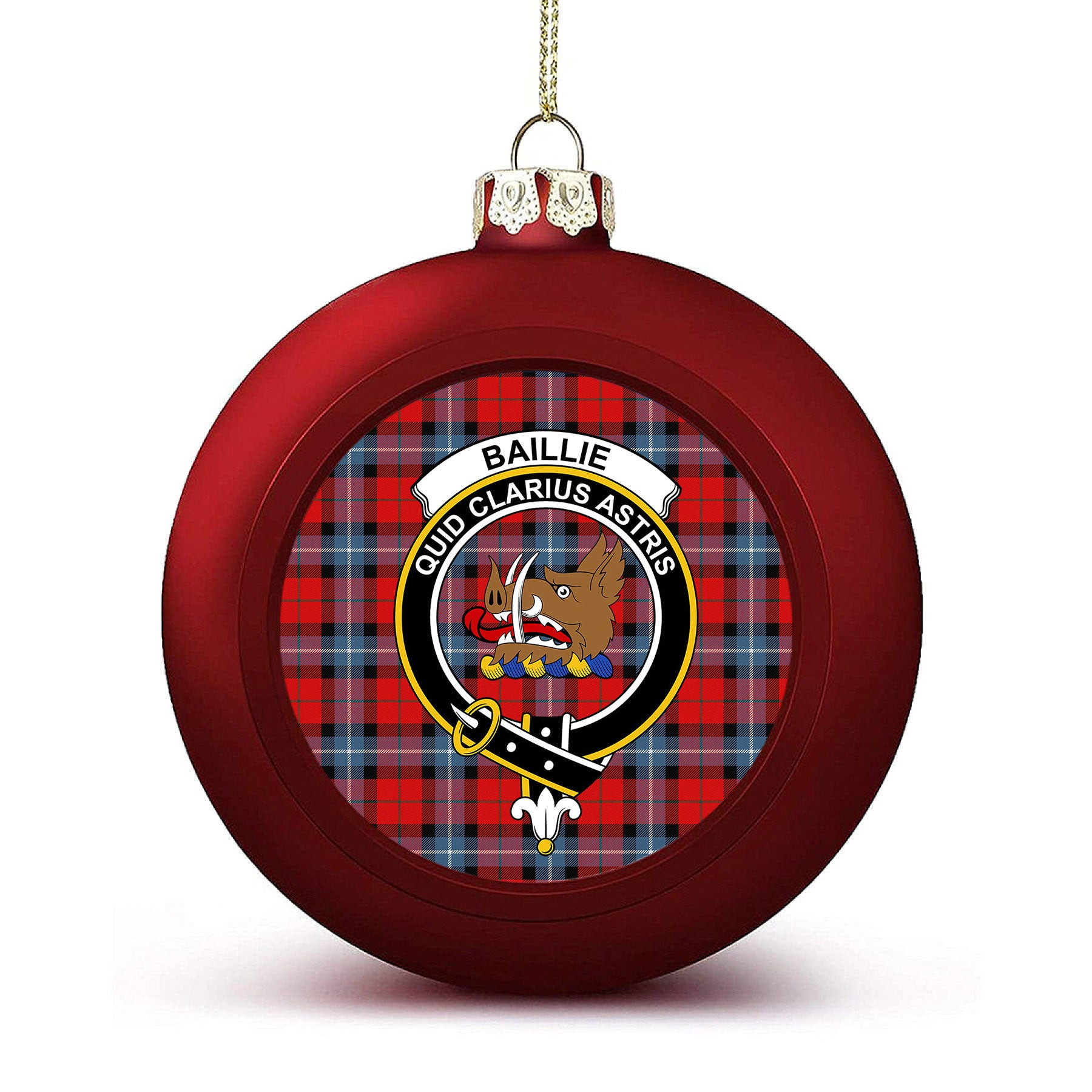 ScotsTee Shop Scottish Baillie of Polkemmet Red Modern Crest Tartan Christmas Ball Ornament
