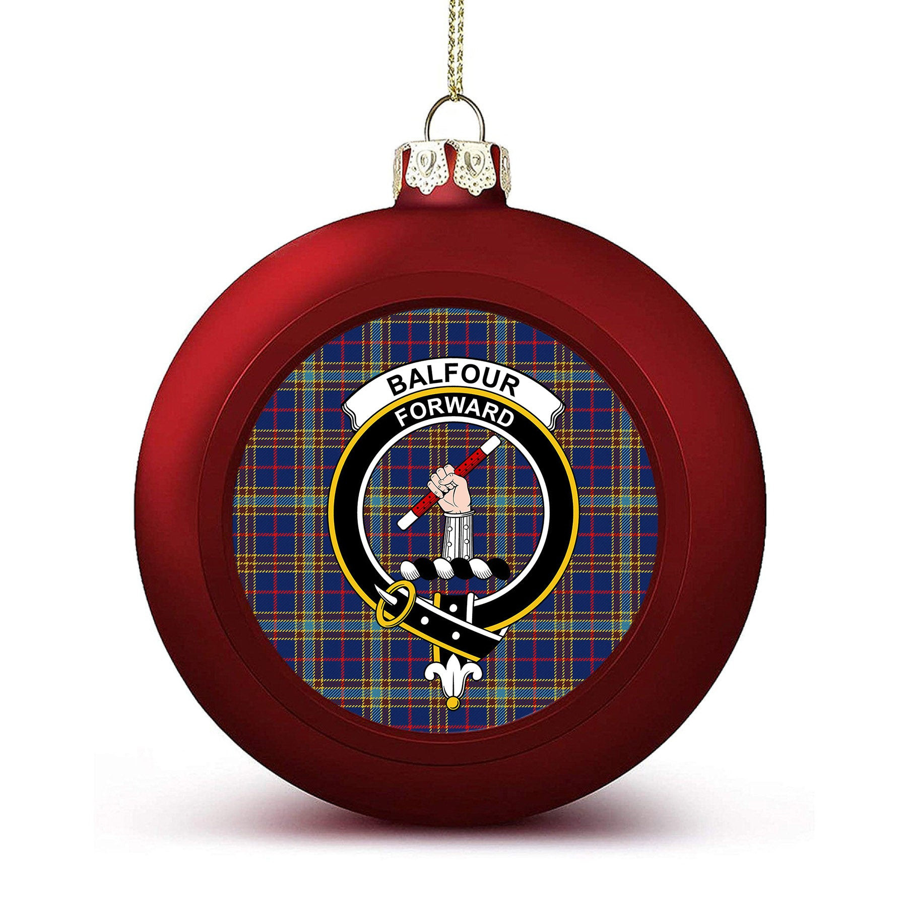 ScotsTee Shop Scottish Balfour Blue Modern Crest Tartan Christmas Ball Ornament