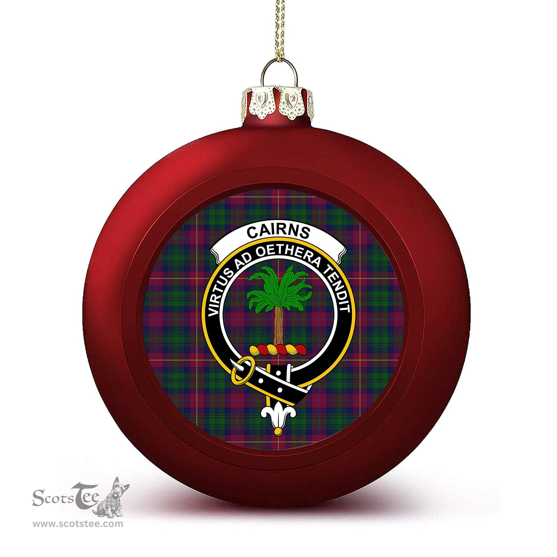 ScotsTee Shop Scottish Cairns of Finavon Crest Tartan Christmas Ball Ornament