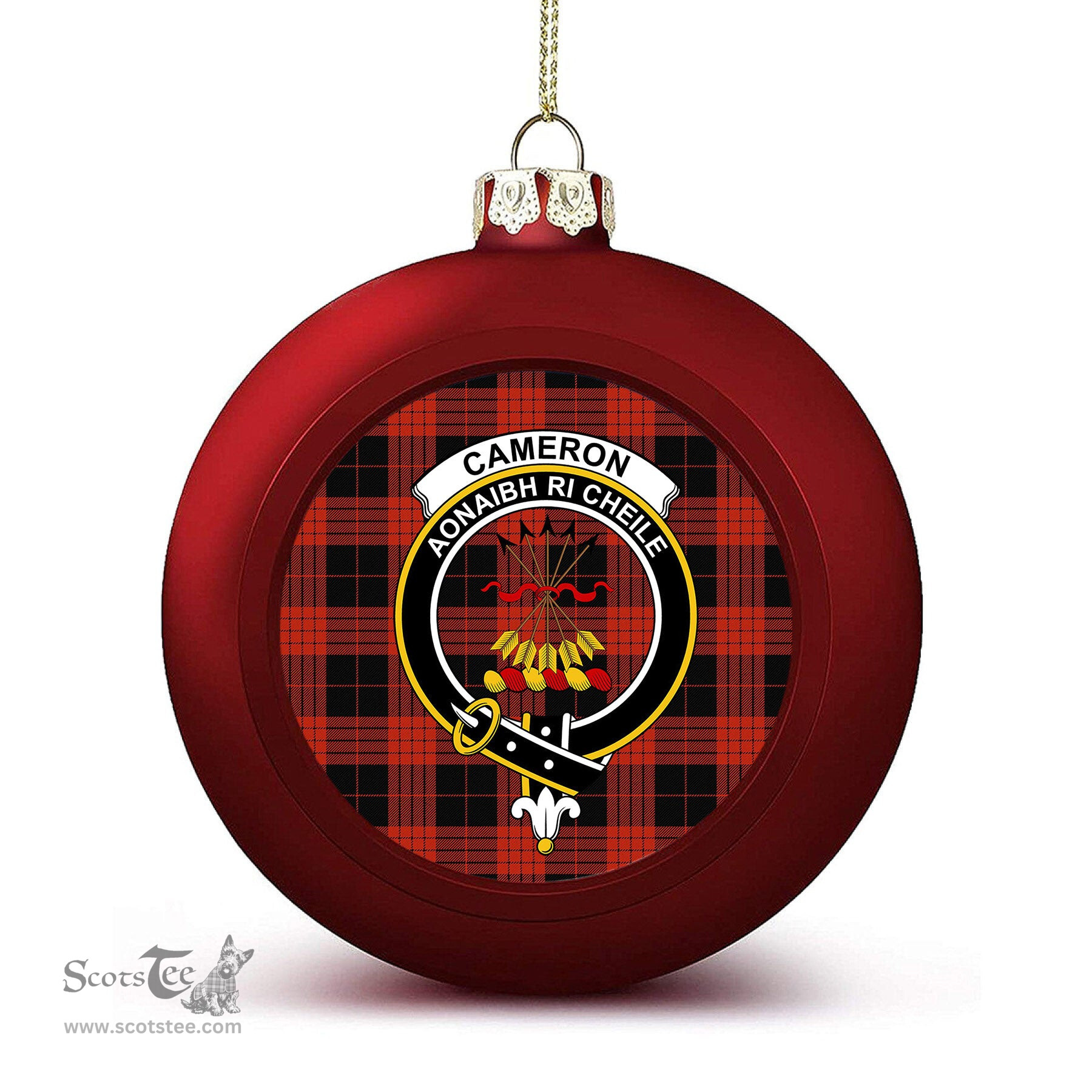 ScotsTee Shop Scottish Cameron Black and Red Ancient Crest Tartan Christmas Ball Ornament