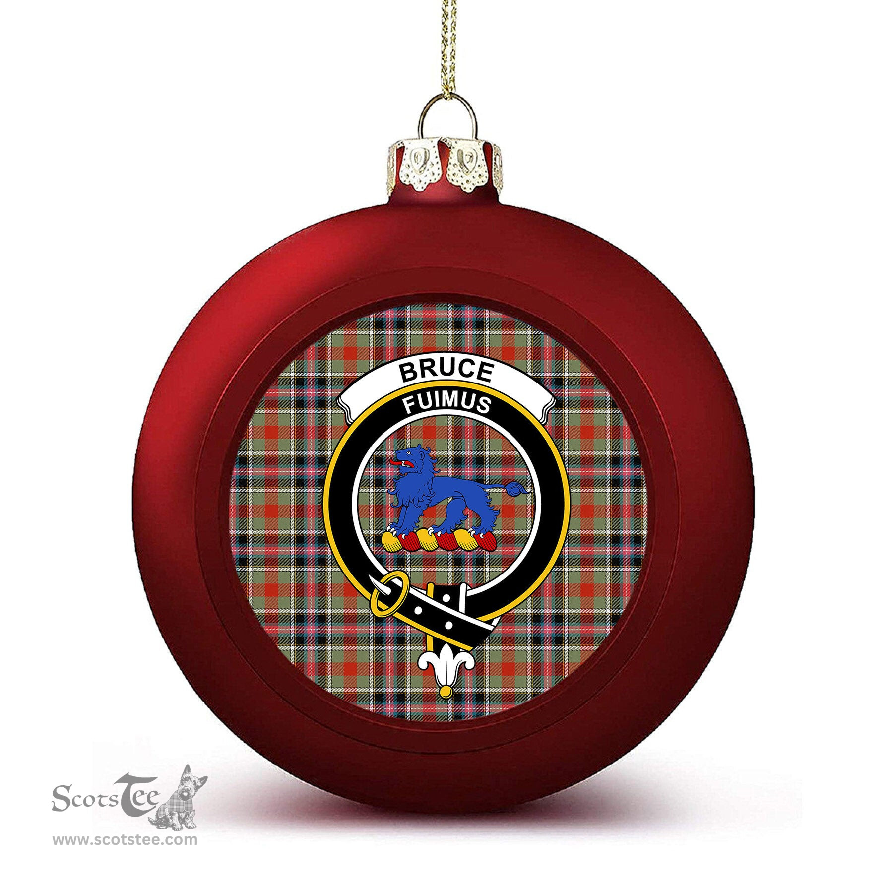 ScotsTee Shop Scottish Bruce of Kinnaird Ancient Crest Tartan Christmas Ball Ornament