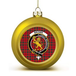 ScotsTee Shop Scottish Brown of Castledean (Broun of Castledean) Modern Crest Tartan Christmas Ball Ornament