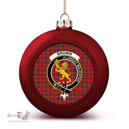 ScotsTee Shop Scottish Brown of Castledean (Broun of Castledean) Modern Crest Tartan Christmas Ball Ornament