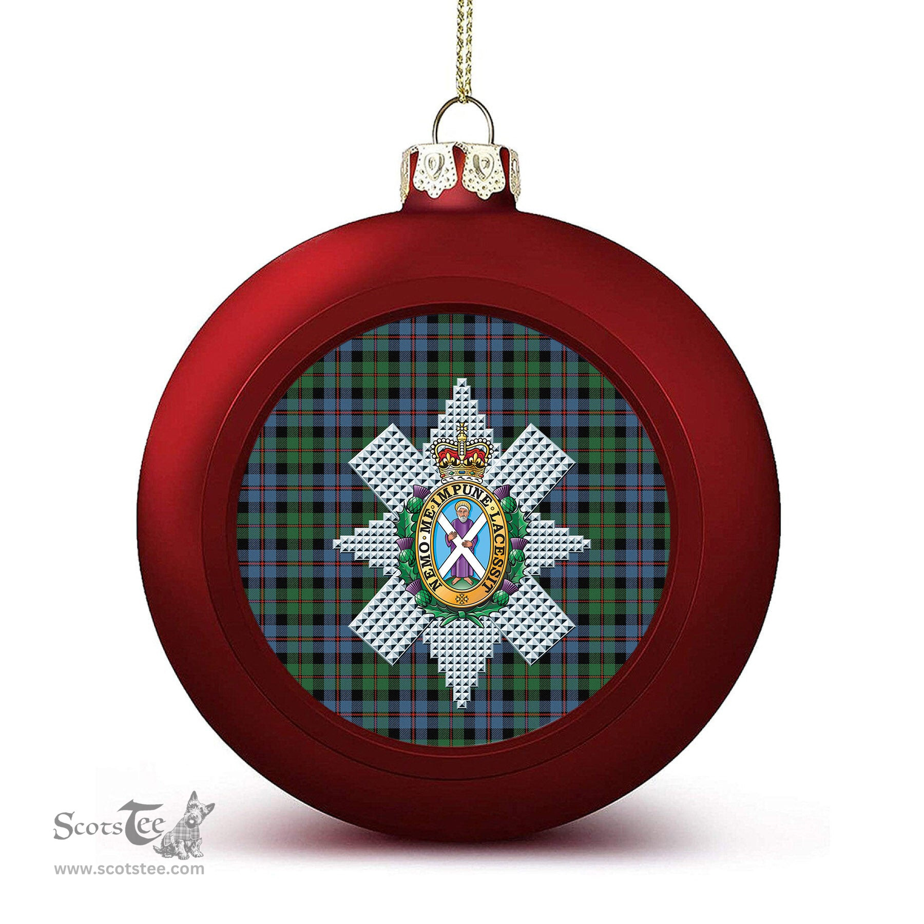 ScotsTee Shop Scottish Black Watch Coarse Kilt Ancient Crest Tartan Christmas Ball Ornament