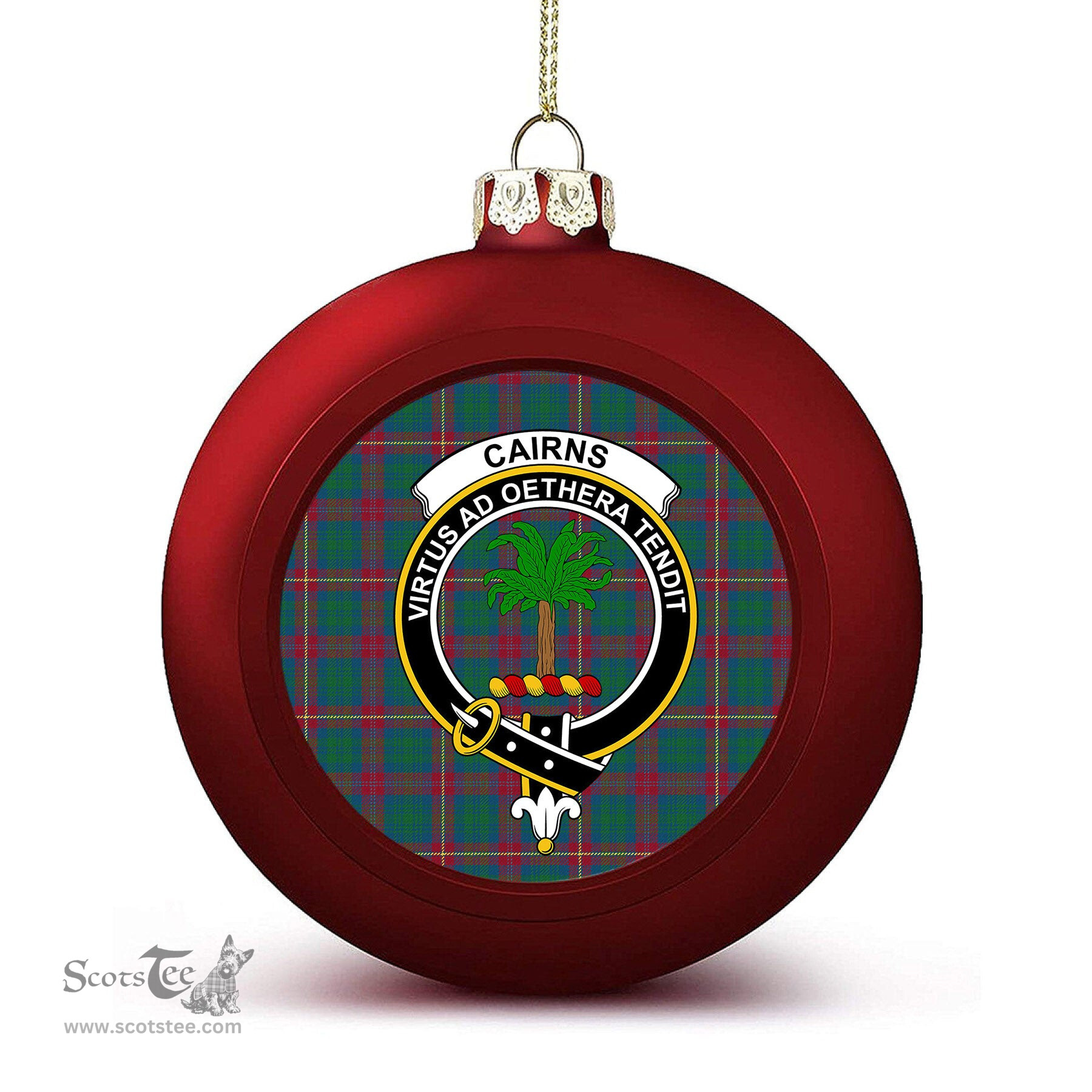 ScotsTee Shop Scottish Cairns of Finavon Ancient Crest Tartan Christmas Ball Ornament