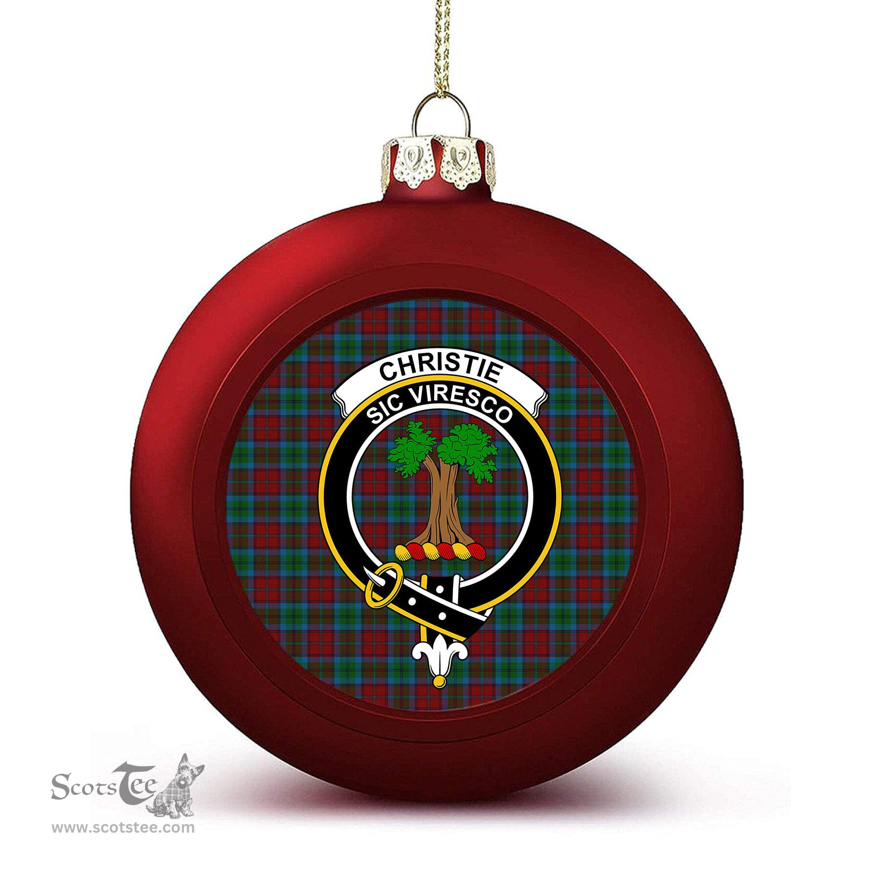 ScotsTee Shop Scottish Christie, Keith & Family Crest Tartan Christmas Ball Ornament