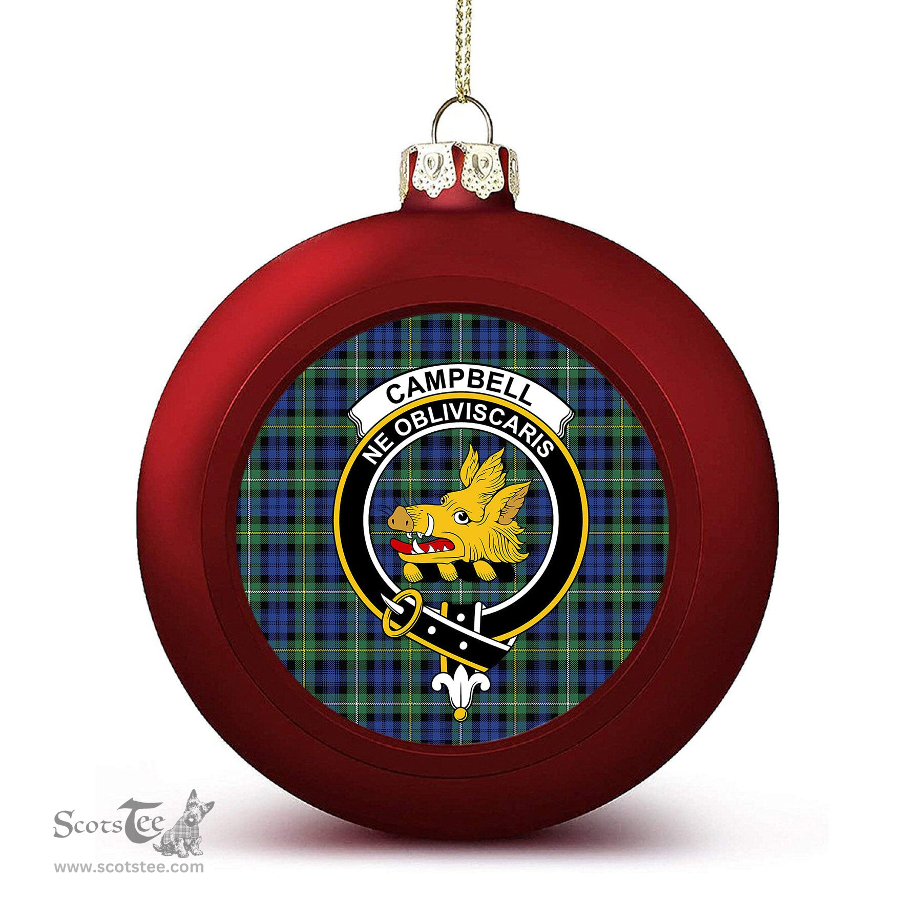 ScotsTee Shop Scottish Campbell of Argyll Ancient 2 Crest Tartan Christmas Ball Ornament