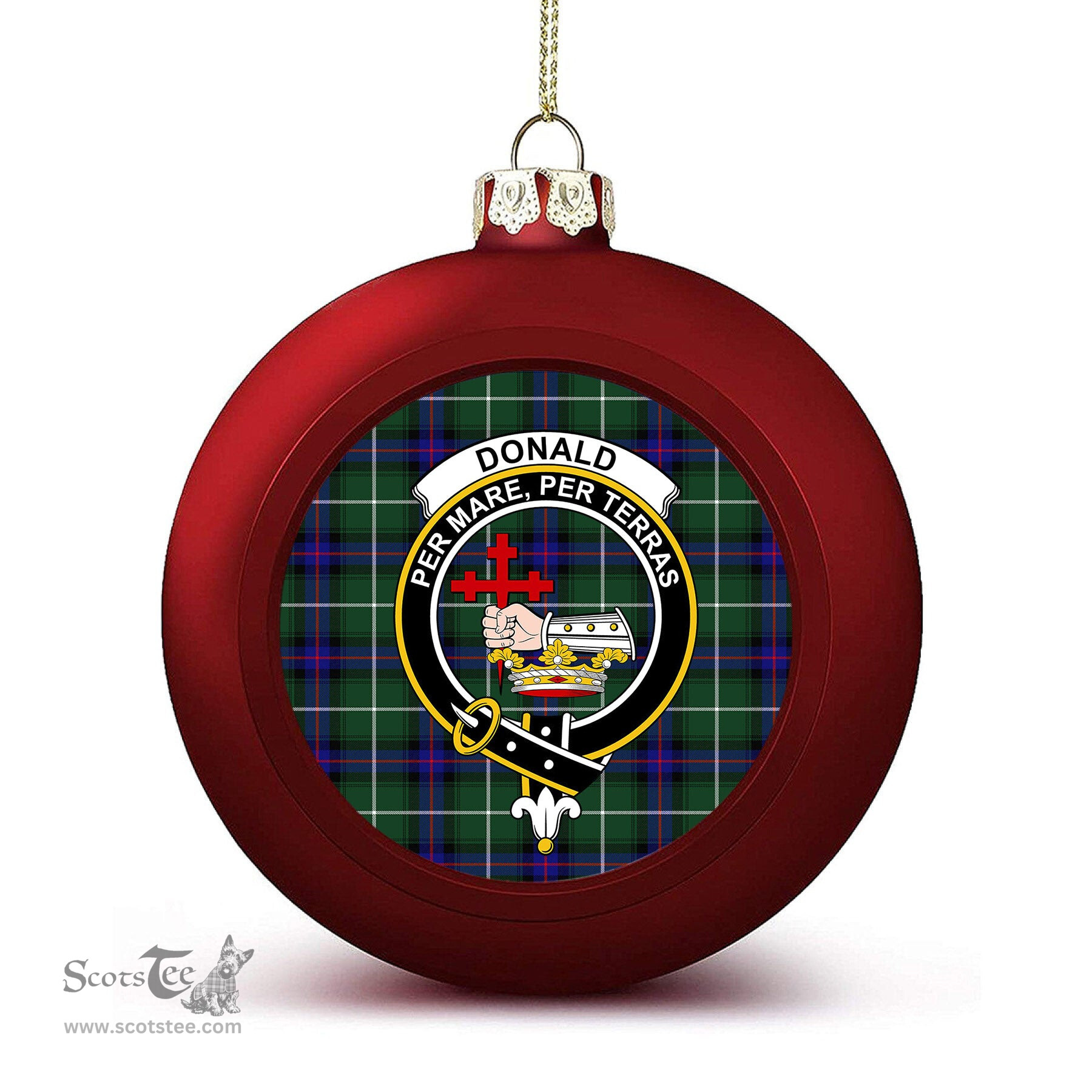 ScotsTee Shop Scottish Donald of the Isles Hunting Modern Crest Tartan Christmas Ball Ornament