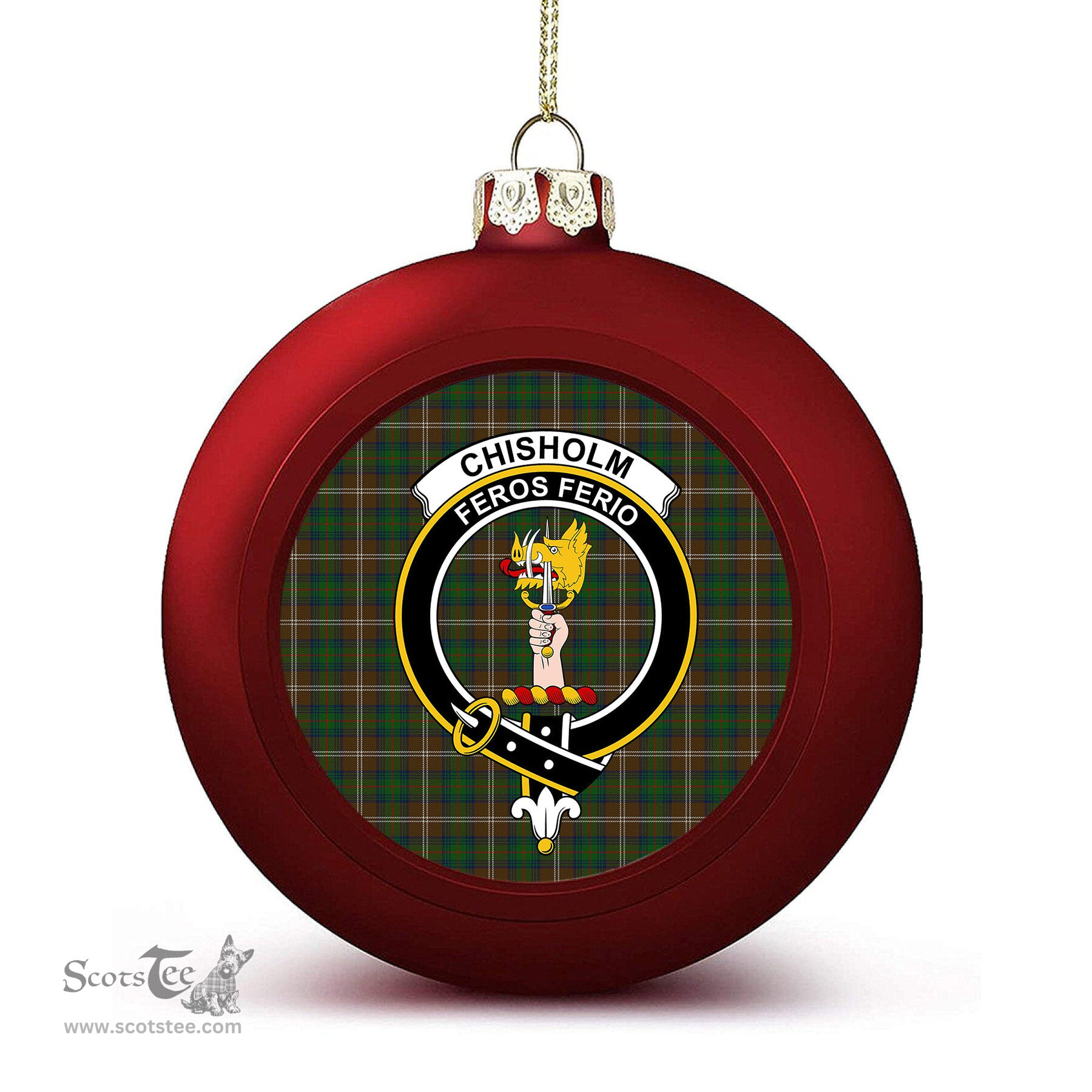 ScotsTee Shop Scottish Chisholm Hunting Crest Tartan Christmas Ball Ornament