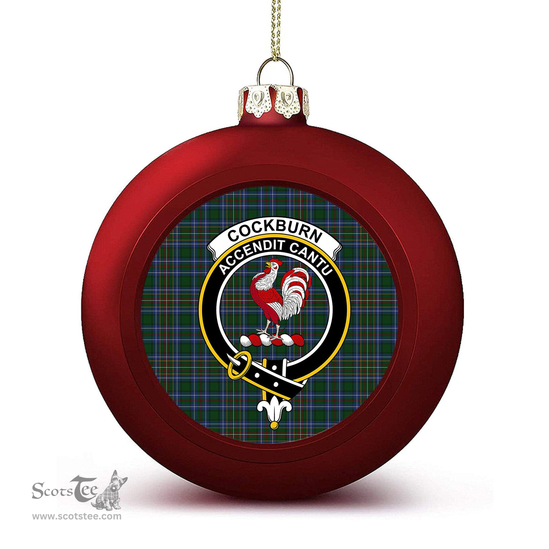 ScotsTee Shop Scottish Cockburn 2 Crest Tartan Christmas Ball Ornament
