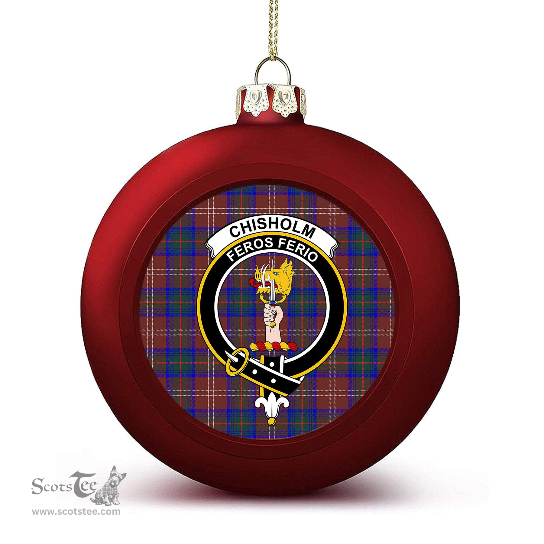 ScotsTee Shop Scottish Chisholm Hunting Modern Crest Tartan Christmas Ball Ornament