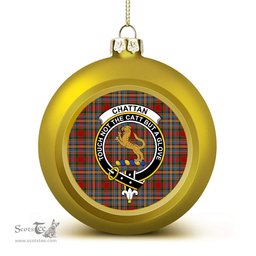 ScotsTee Shop Scottish Chattan brown stripe variation Crest Tartan Christmas Ball Ornament