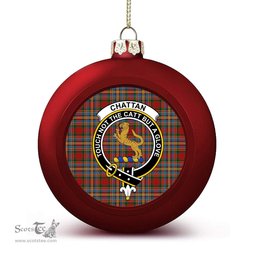 ScotsTee Shop Scottish Chattan brown stripe variation Crest Tartan Christmas Ball Ornament
