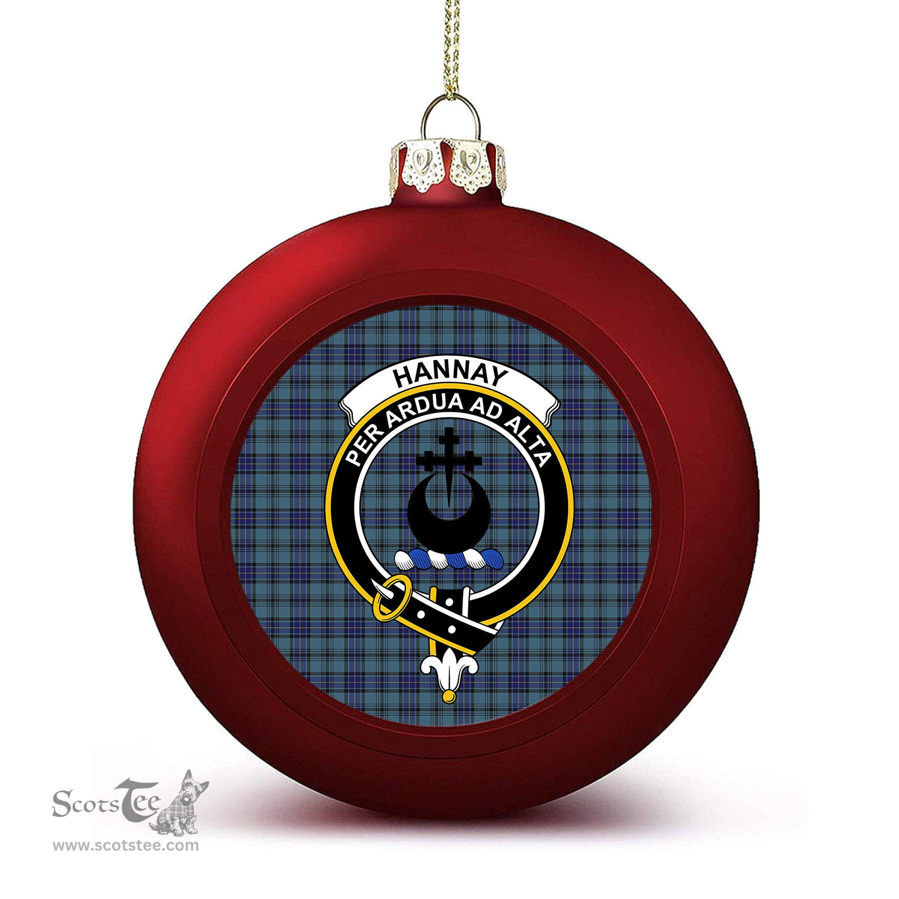 ScotsTee Shop Scottish Hannay Blue Crest Tartan Christmas Ball Ornament