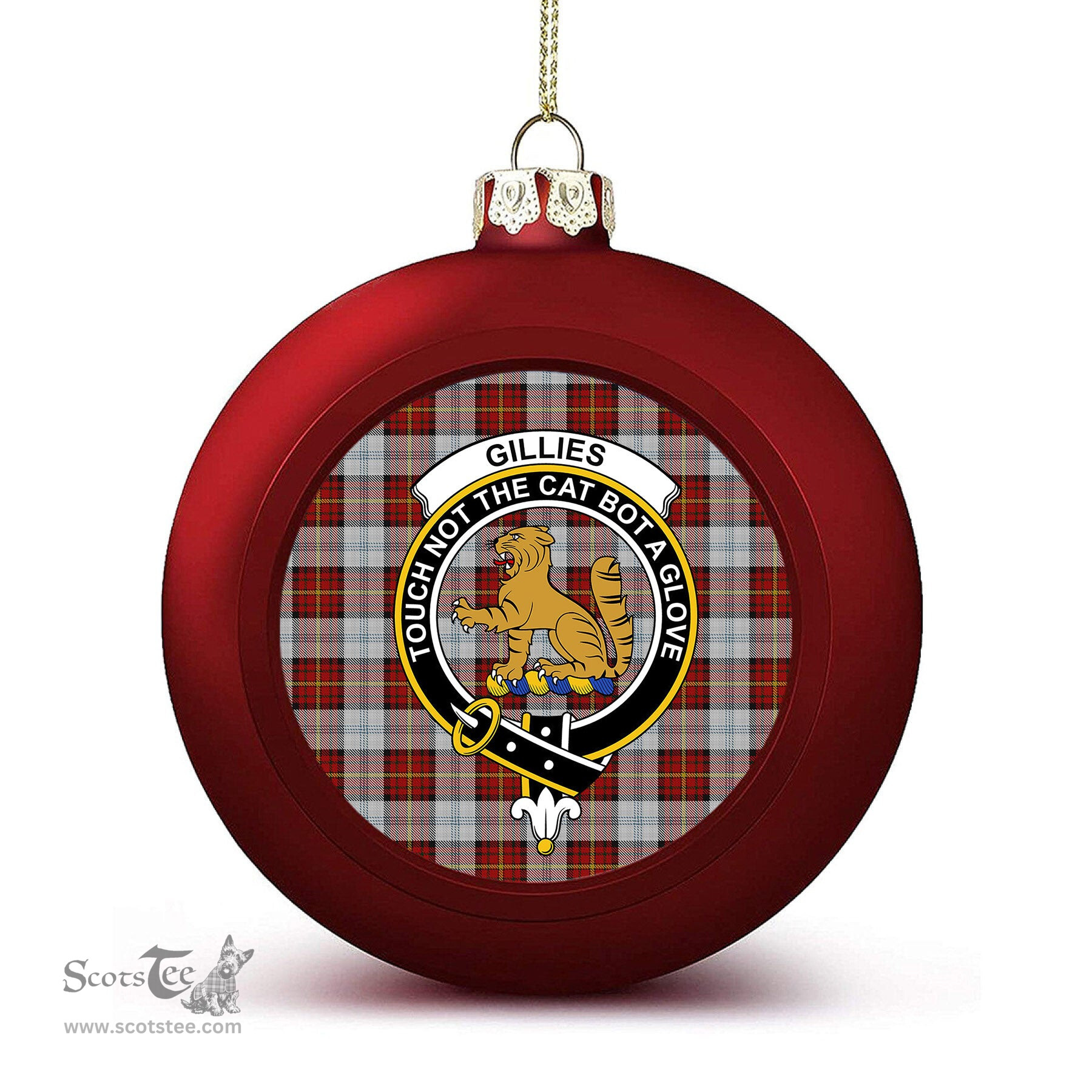 ScotsTee Shop Scottish Gillies Red Dress Crest Tartan Christmas Ball Ornament