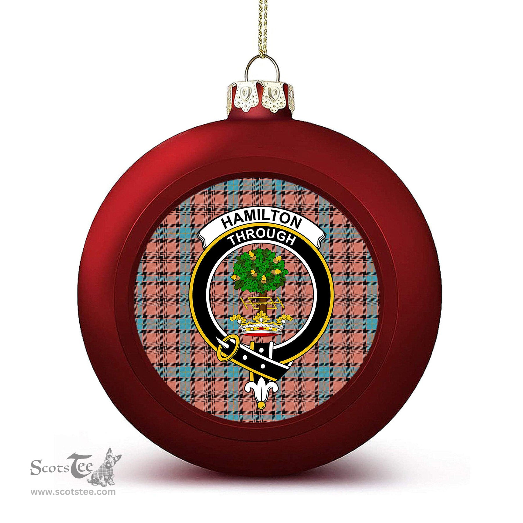 ScotsTee Shop Scottish Hamilton Red Modern Crest Tartan Christmas Ball Ornament