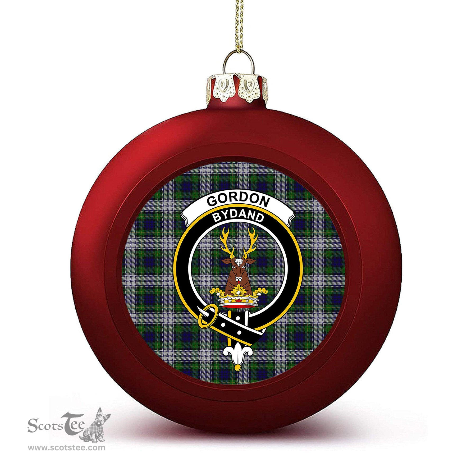 ScotsTee Shop Scottish Gordon Dress 1965 Crest Tartan Christmas Ball Ornament