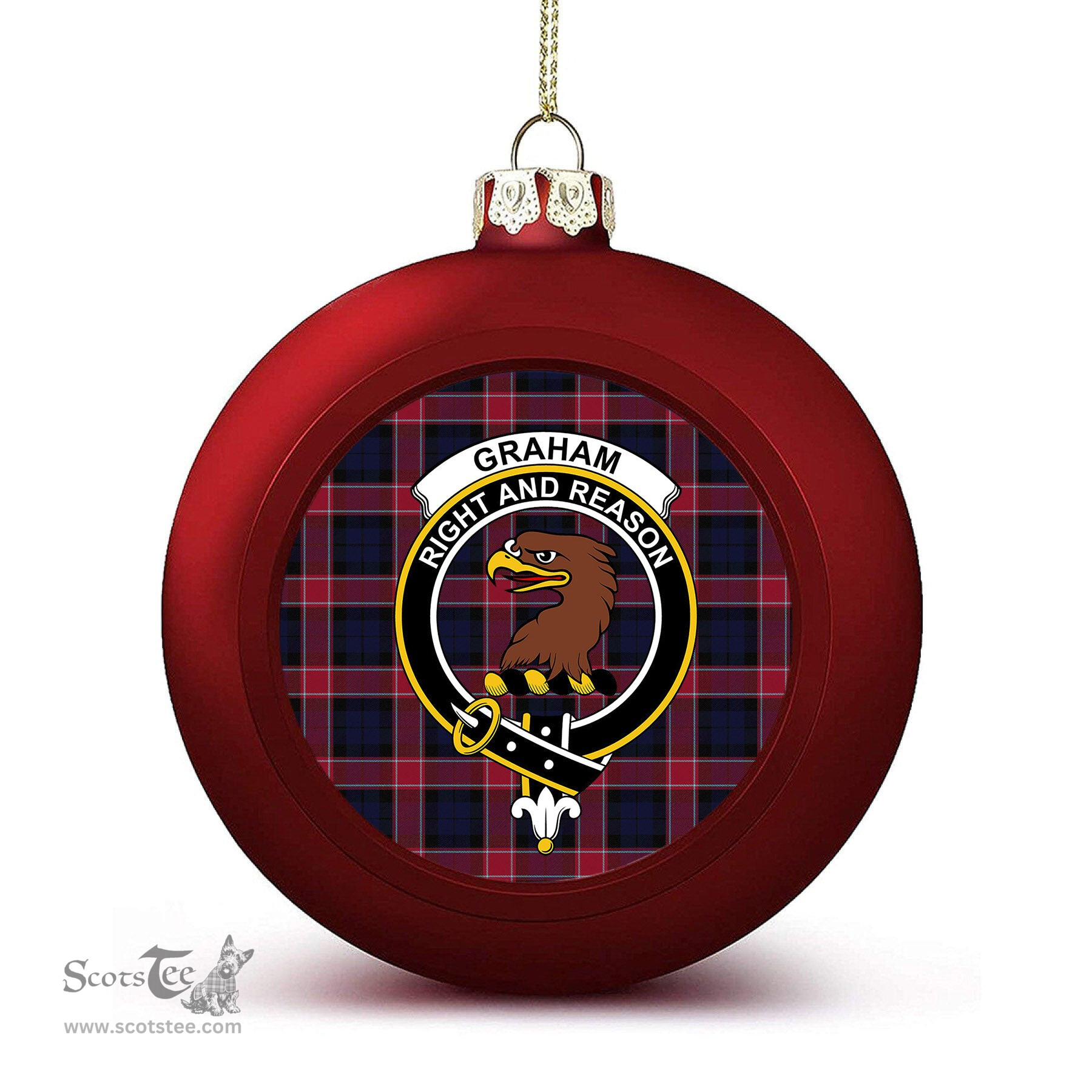 ScotsTee Shop Scottish Graham of Menteith Red Modern Crest Tartan Christmas Ball Ornament
