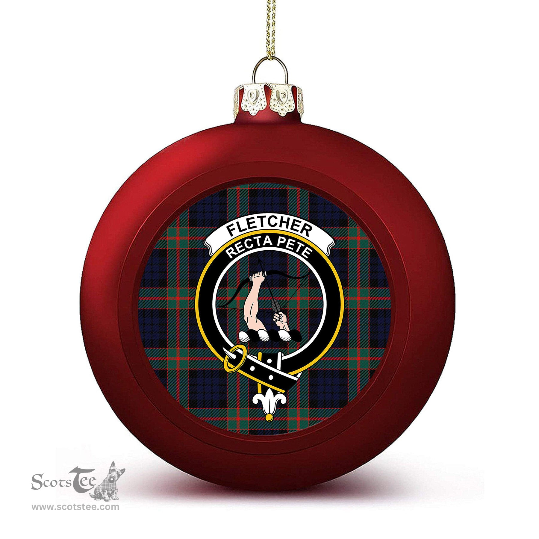 ScotsTee Shop Scottish Fletcher of Dunans Modern Crest Tartan Christmas Ball Ornament