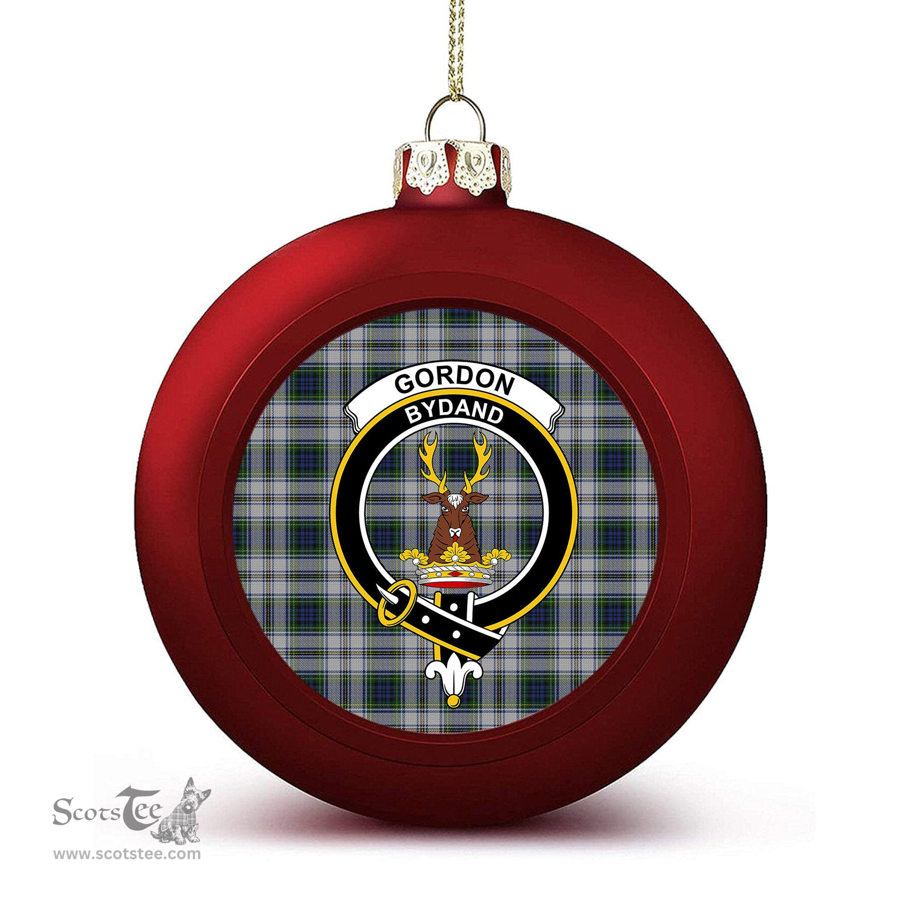 ScotsTee Shop Scottish Gordon Dress 3 Crest Tartan Christmas Ball Ornament