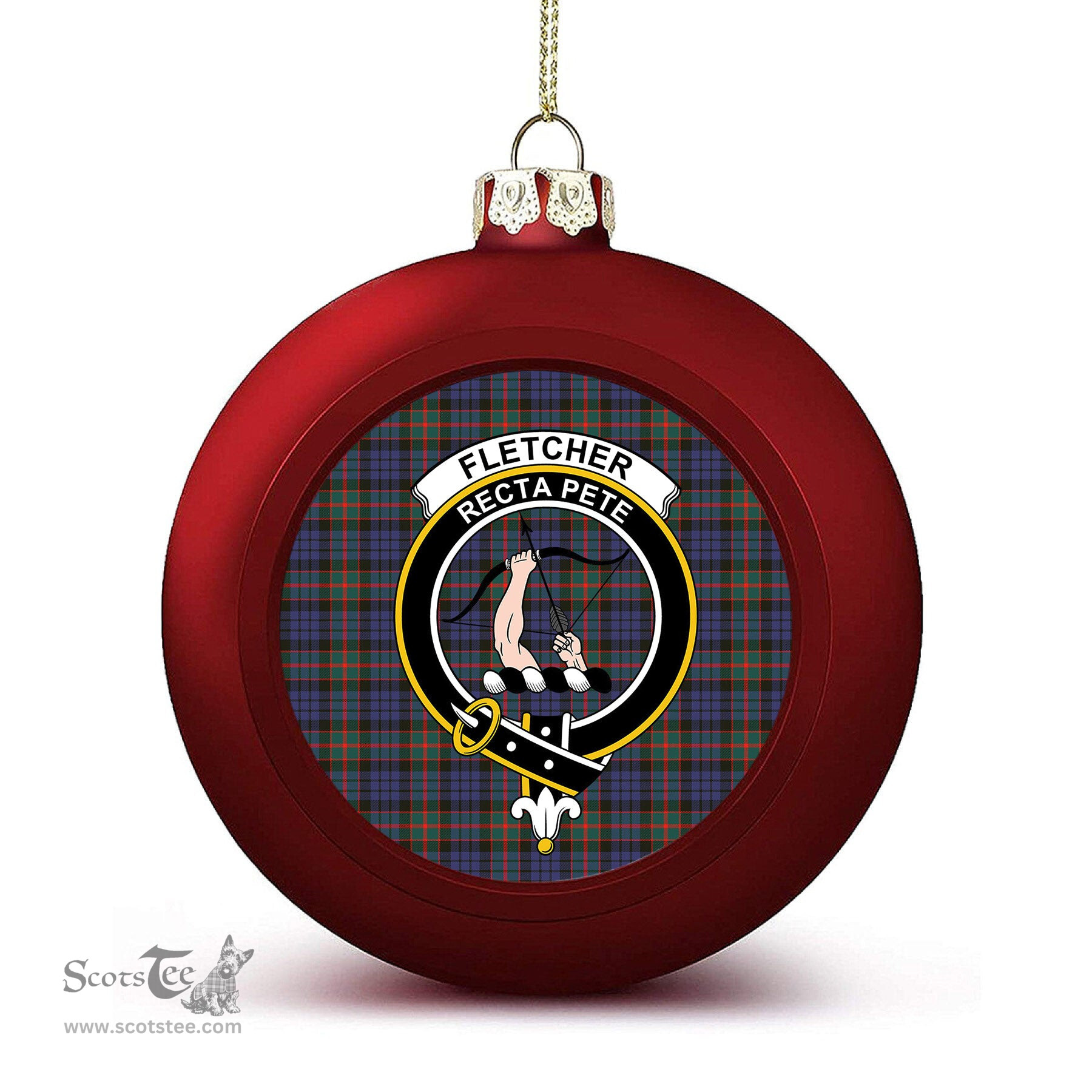 ScotsTee Shop Scottish Fletcher of Dunans SC Crest Tartan Christmas Ball Ornament