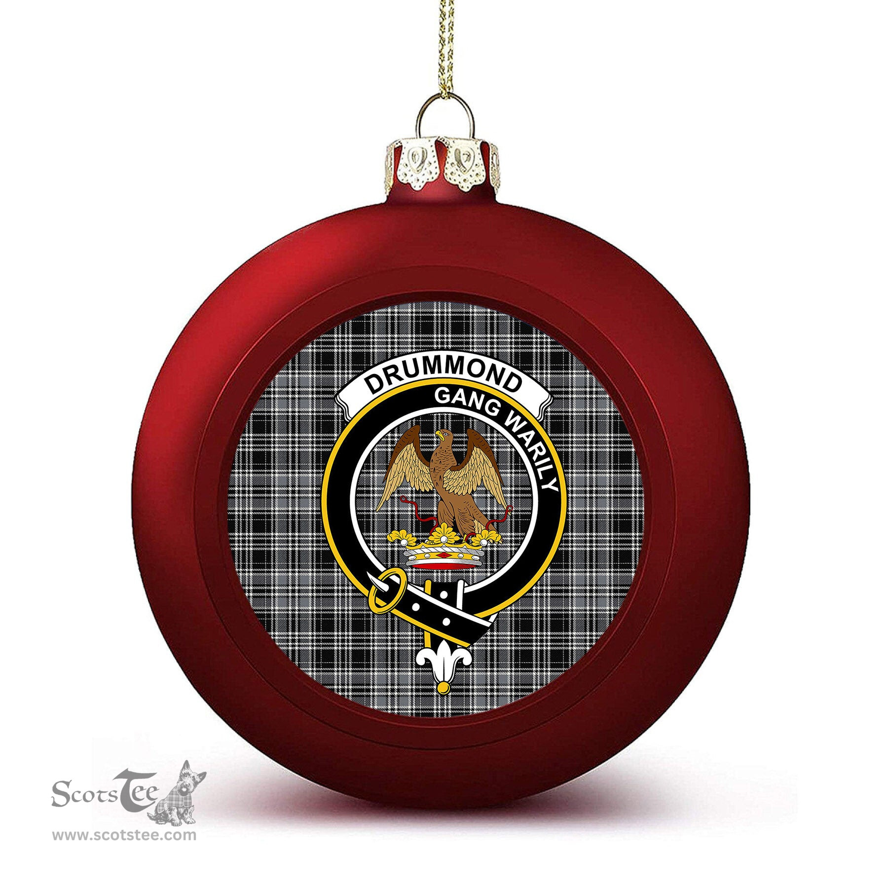 ScotsTee Shop Scottish Drummond Grey Modern Crest Tartan Christmas Ball Ornament
