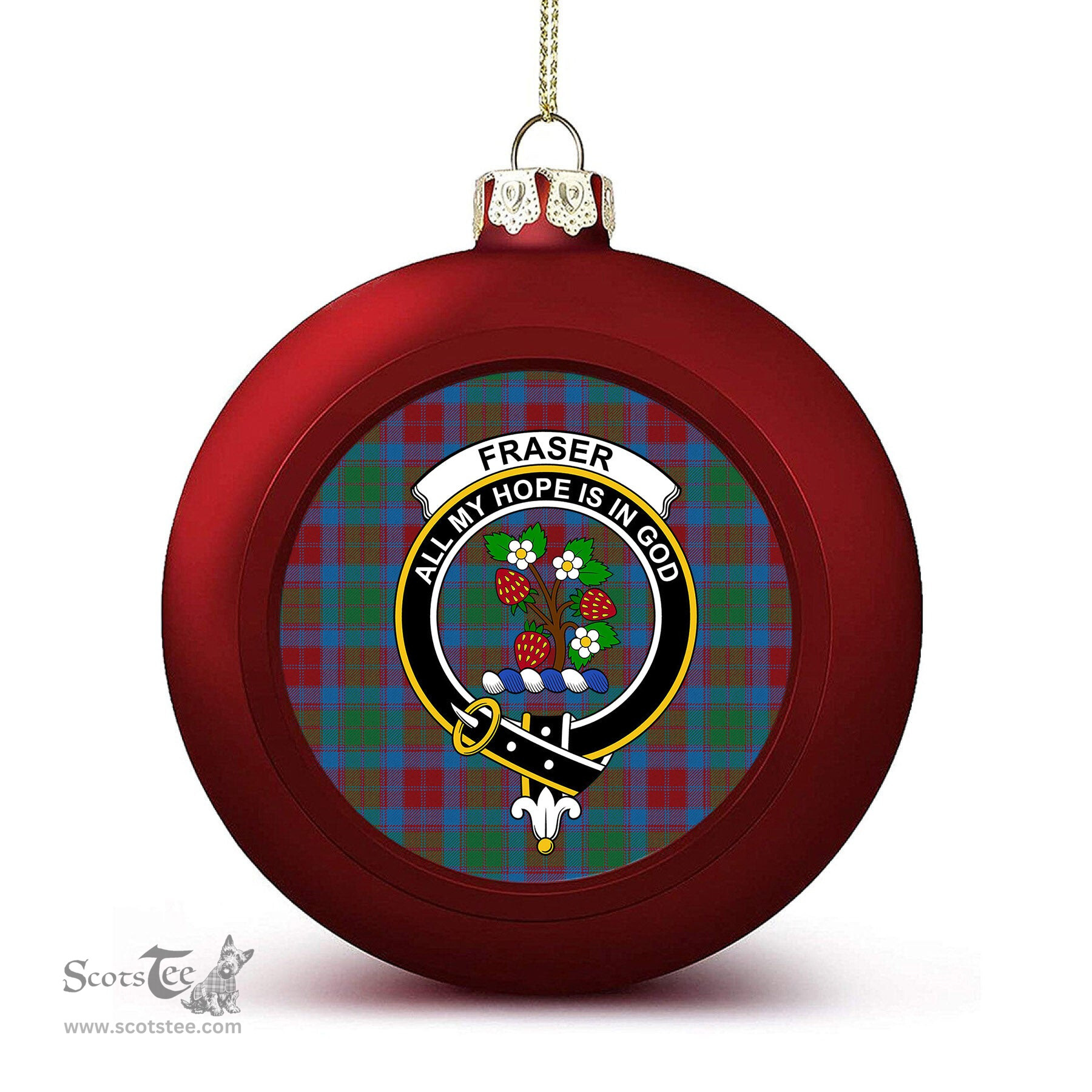 ScotsTee Shop Scottish Fraser of Altyre Ancient Crest Tartan Christmas Ball Ornament