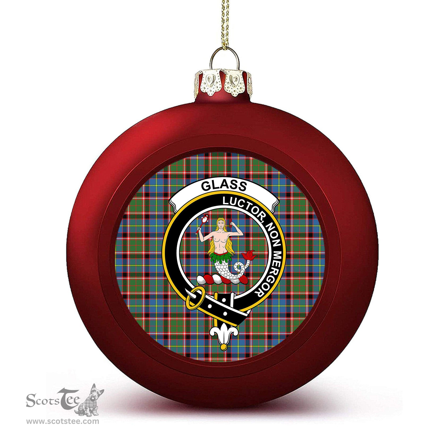 ScotsTee Shop Scottish Glass Crest Tartan Christmas Ball Ornament