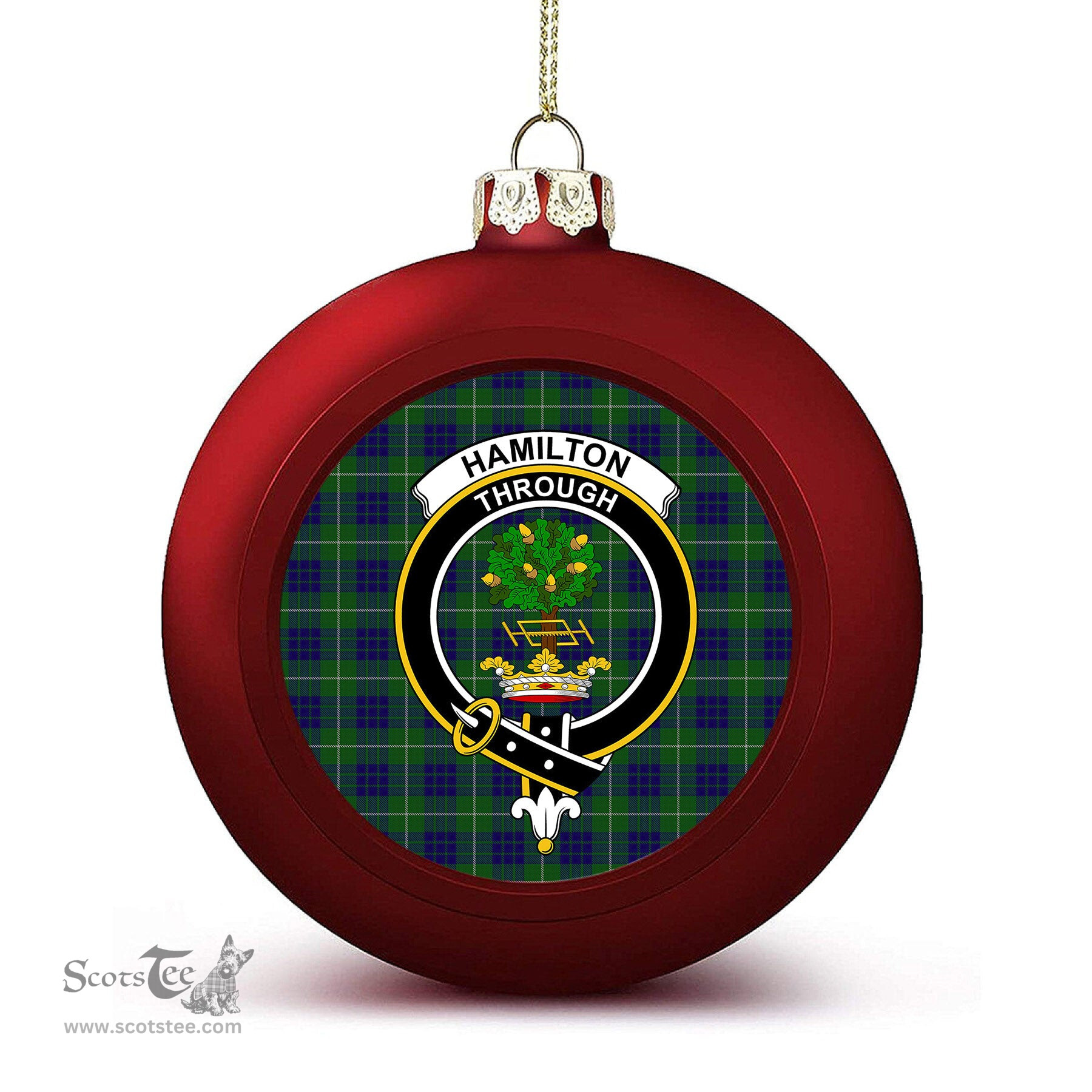 ScotsTee Shop Scottish Hamilton Green Hunting Crest Tartan Christmas Ball Ornament