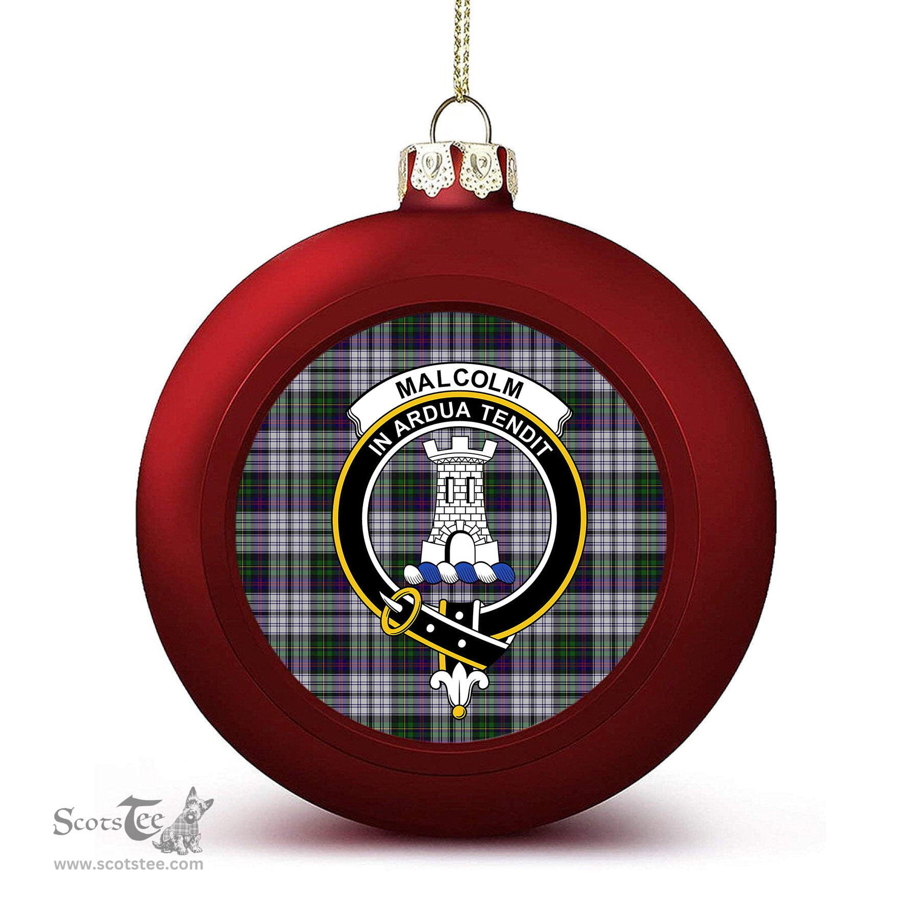 ScotsTee Shop Scottish Malcolm Dress Lochcarron 2005 Crest Tartan Christmas Ball Ornament