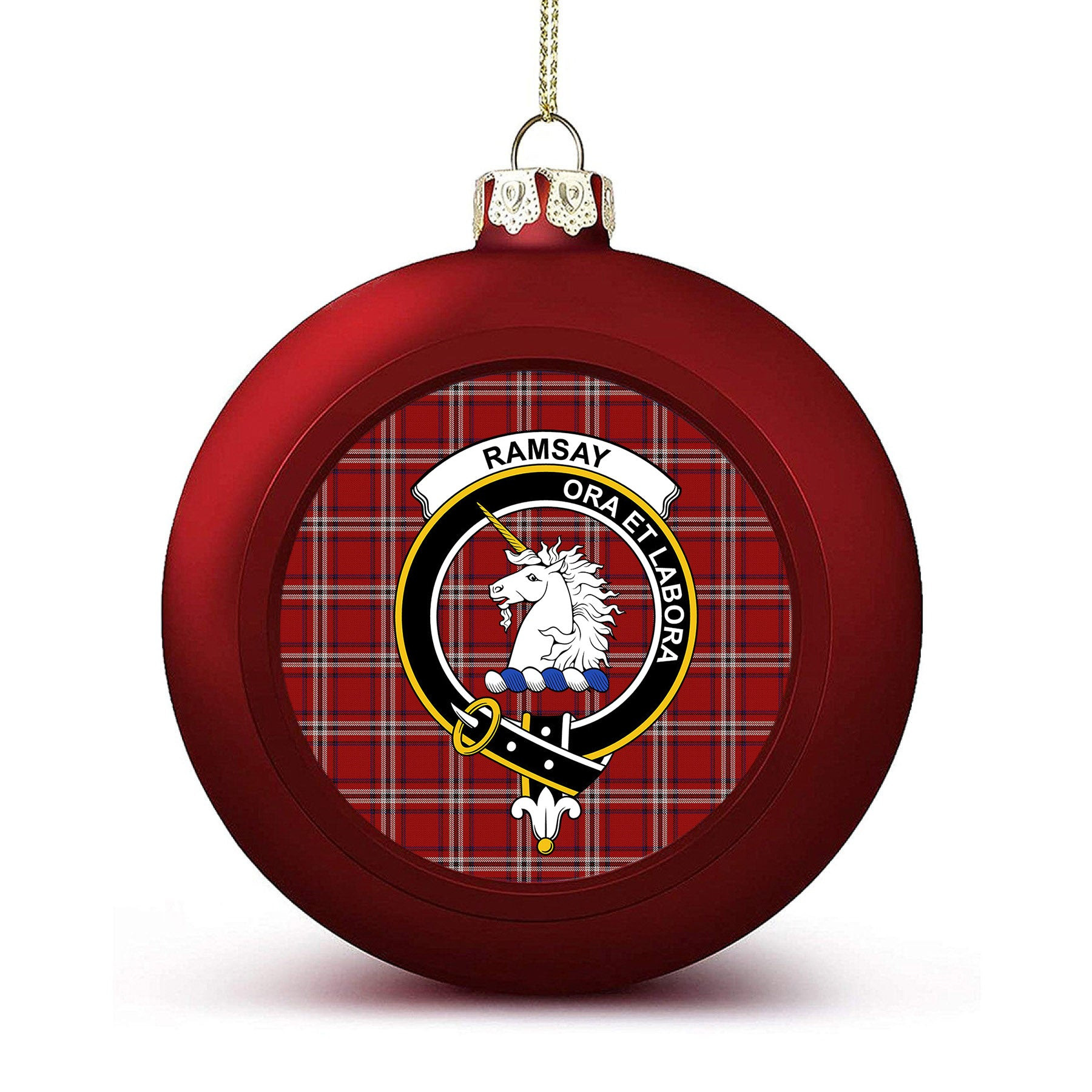 ScotsTee Shop Scottish Ramsay Angus & Mearns Crest Tartan Christmas Ball Ornament